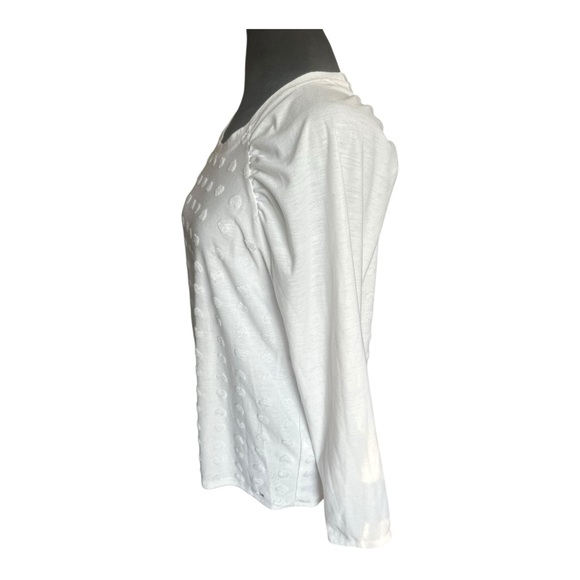 Tommy Hilfiger Women’s Pleated-Shoulder Heart-Texture Top — Size L — White - Picture 8 of 11